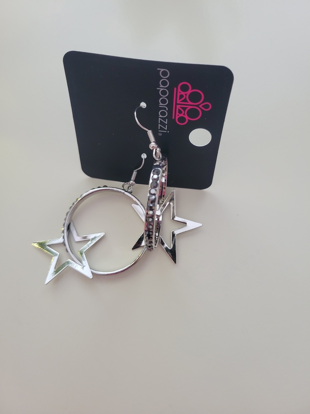 Paparazzi Shiny Silver Star Hoop Earrings - Picture 2 of 3